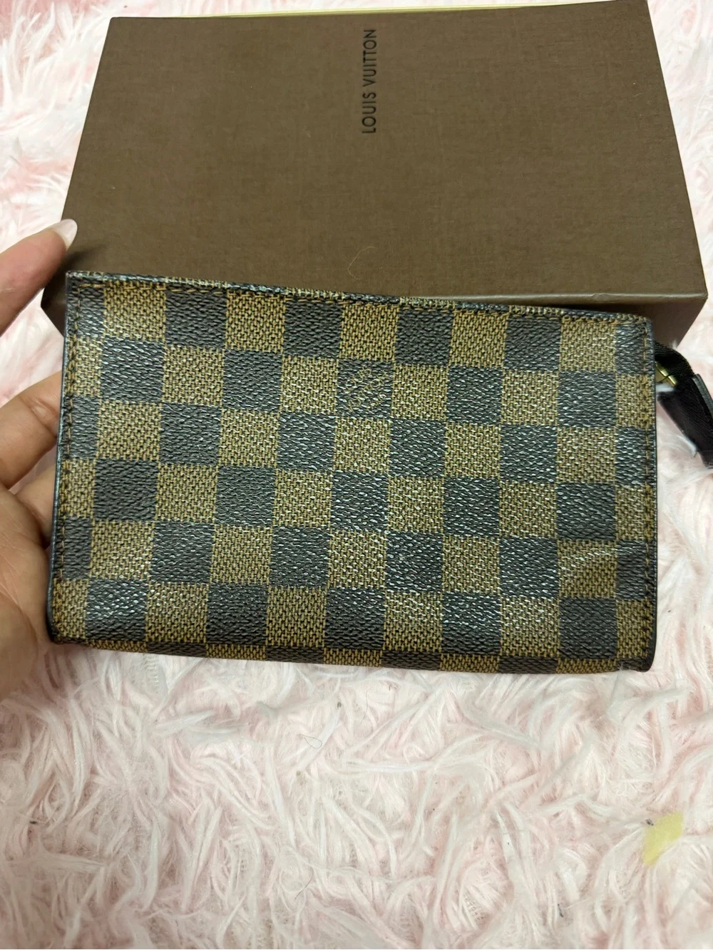 Louis Vuitton Brown Damier Canvas Small Zip Pouch with Gold Hardware